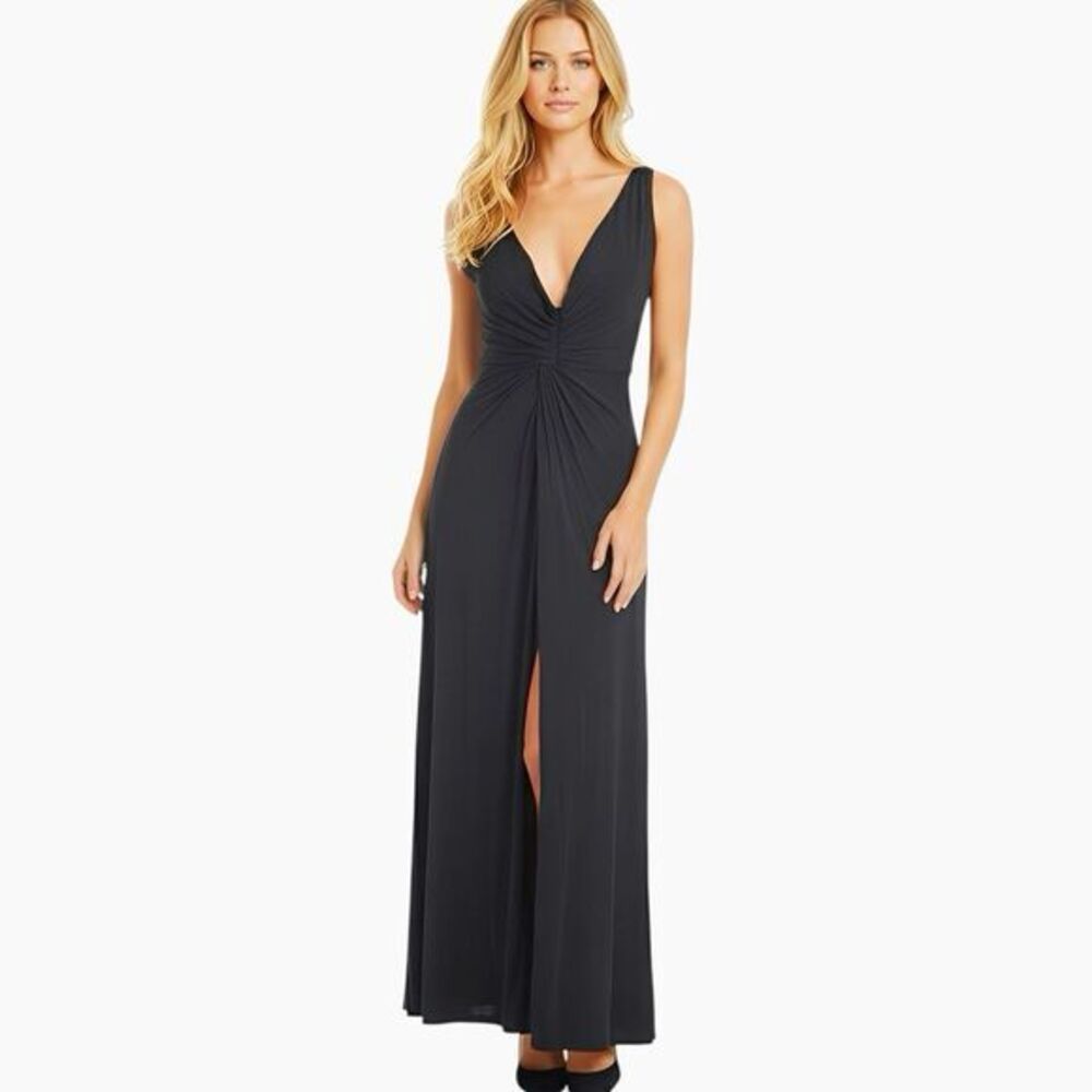 Reformation Womens Dress Sz 4 Black Front Slit Maxi Elegant Glam Party Festival